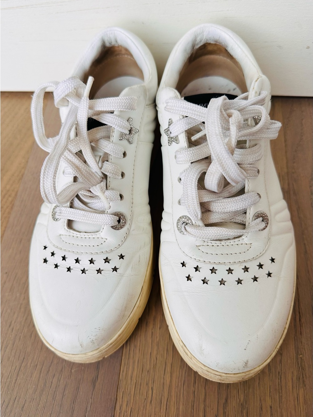 Jimmy Choo "Havana" White/Silver Lace-up Tennis Sneakers - US Size 7 - Picture 2 of 7